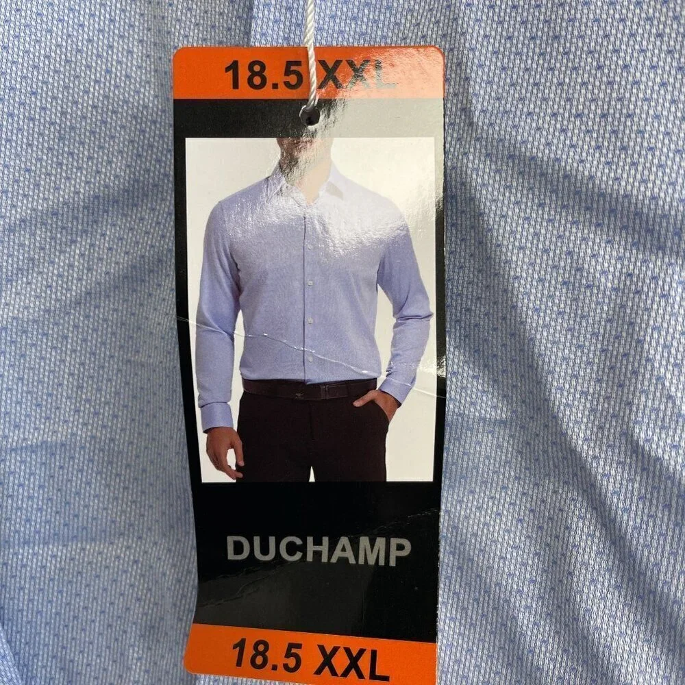 NEW Duchamp London Men's 18.5 XXL Slim Fit Dress Shirt Blue  Stretch Pattern